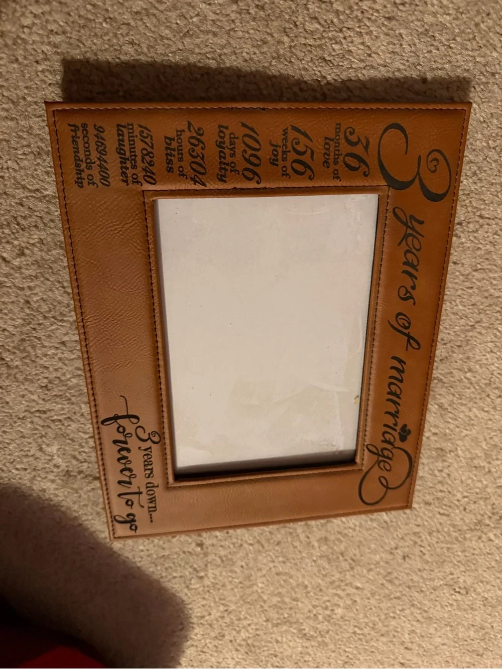 Tan Leather-Look 3 Years of Marriage Photo Frame